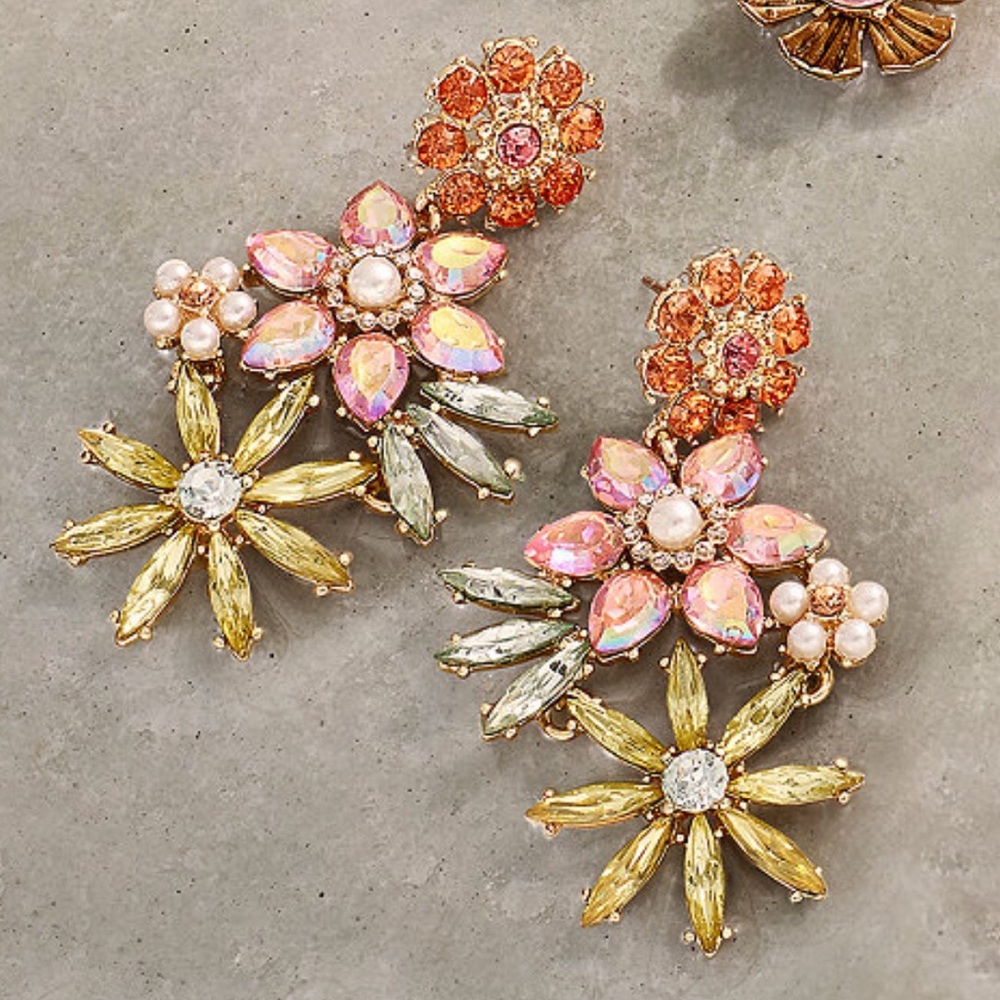 Gold-Tone Multicolor Flower Drop Earrings - Picture 3 of 3